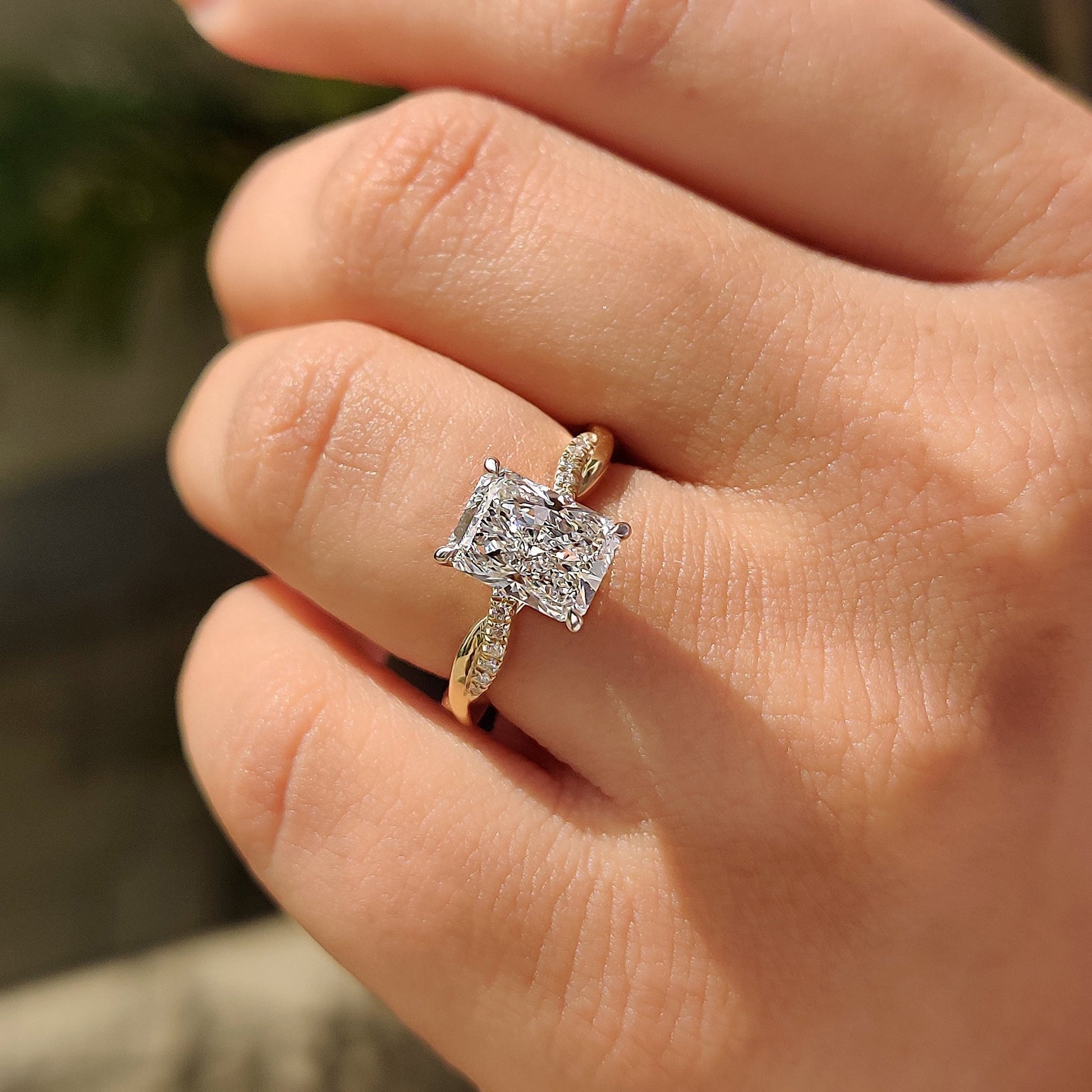2 CT Radiant Twisted Pave Moissanite Engagement Ring