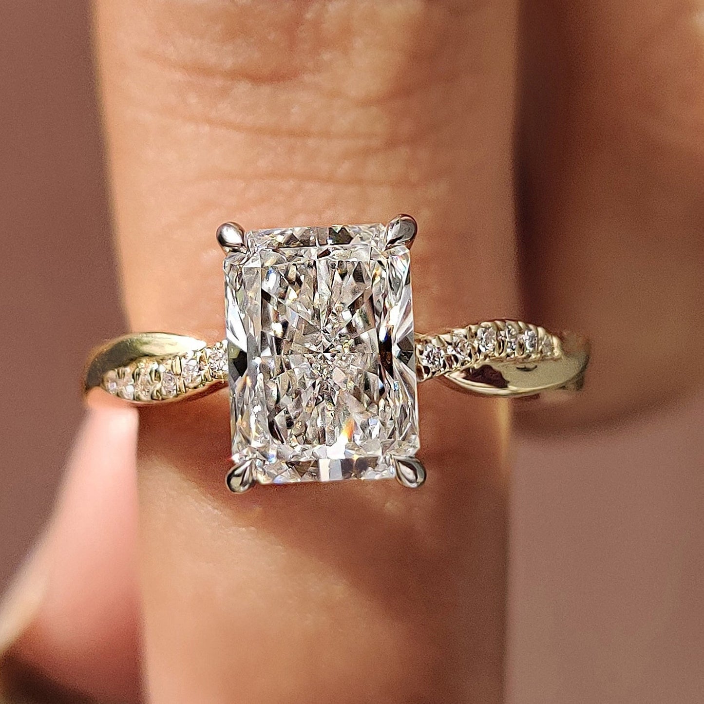 2 CT Radiant Twisted Pave Moissanite Engagement Ring