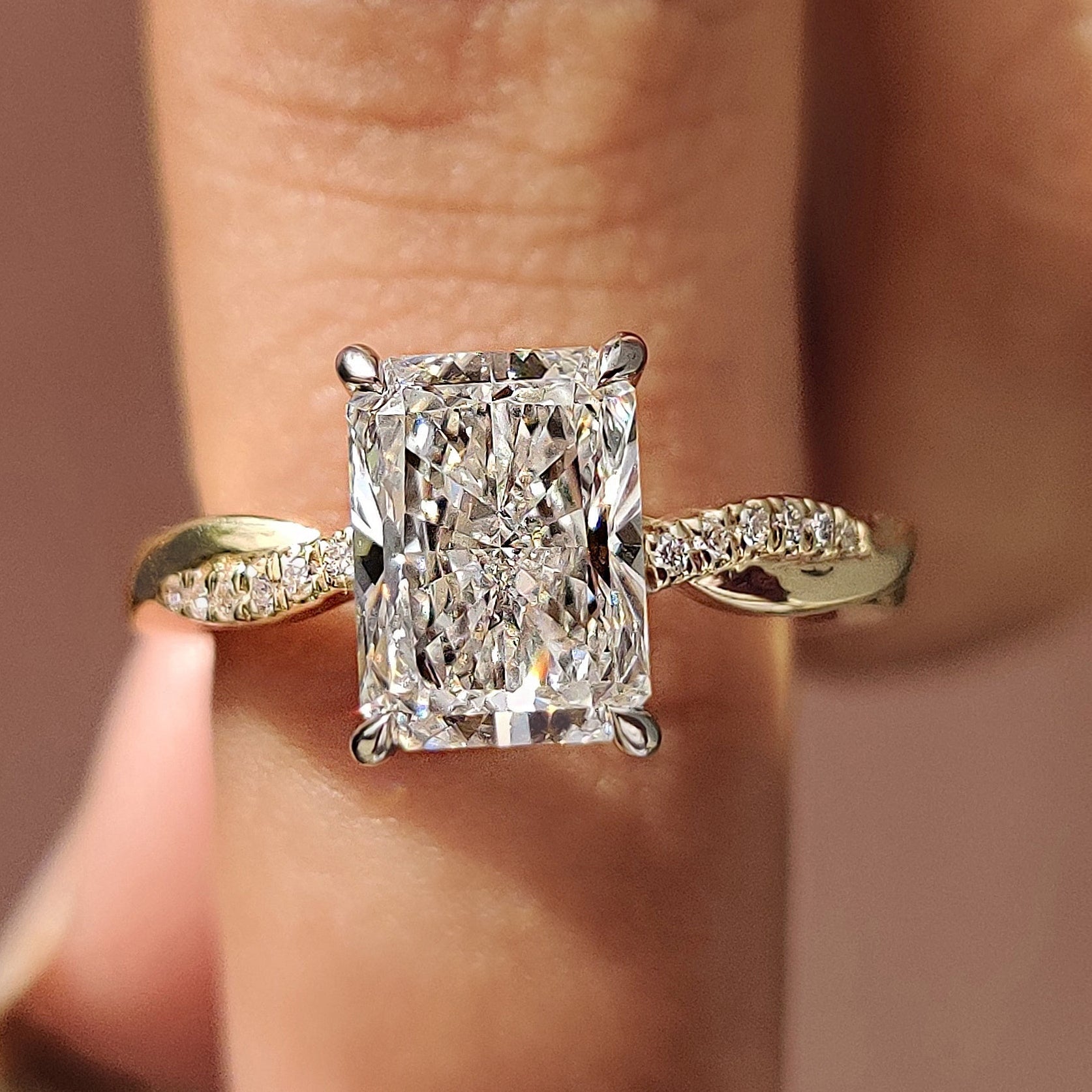 2 CT Radiant Twisted Pave Moissanite Engagement Ring