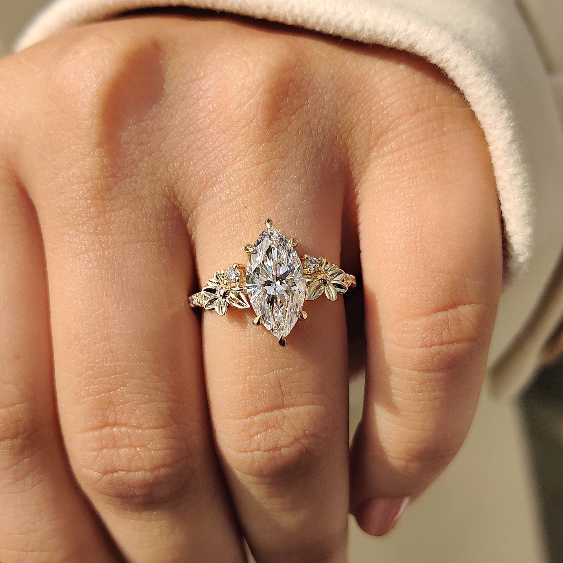 2 CT Marquise Cluster Moissanite Engagement Ring