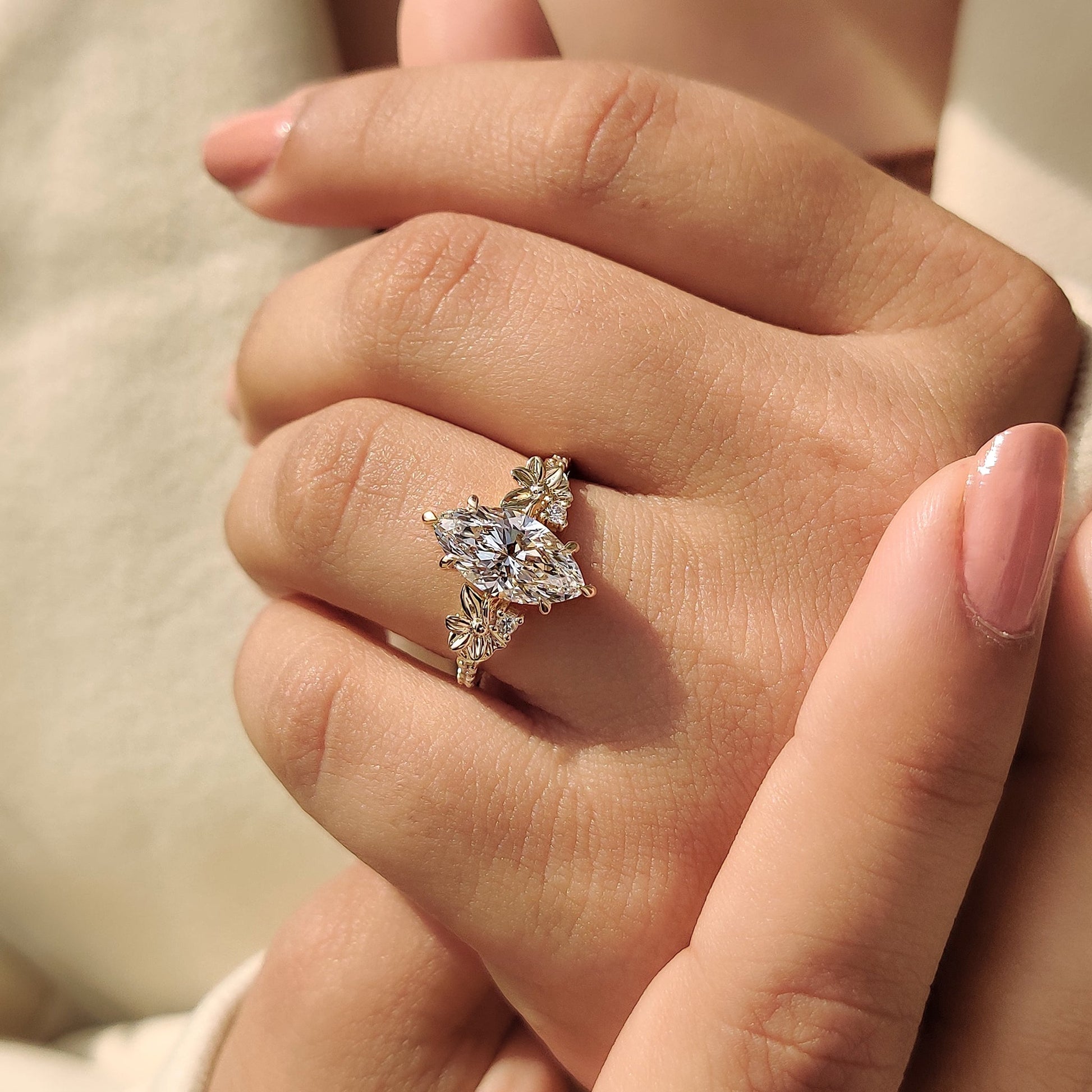 2 CT Marquise Cluster Moissanite Engagement Ring