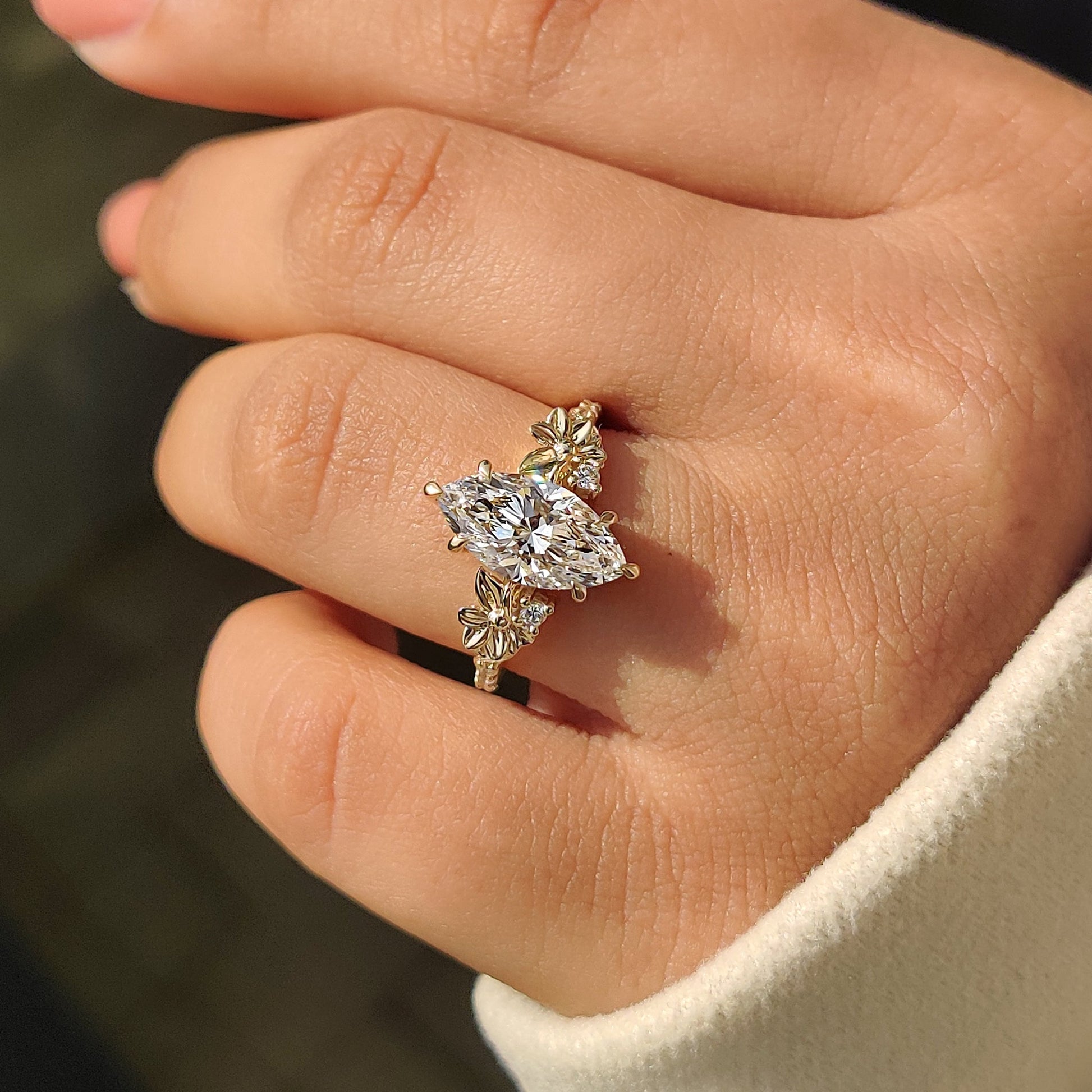 2 CT Marquise Cluster Moissanite Engagement Ring