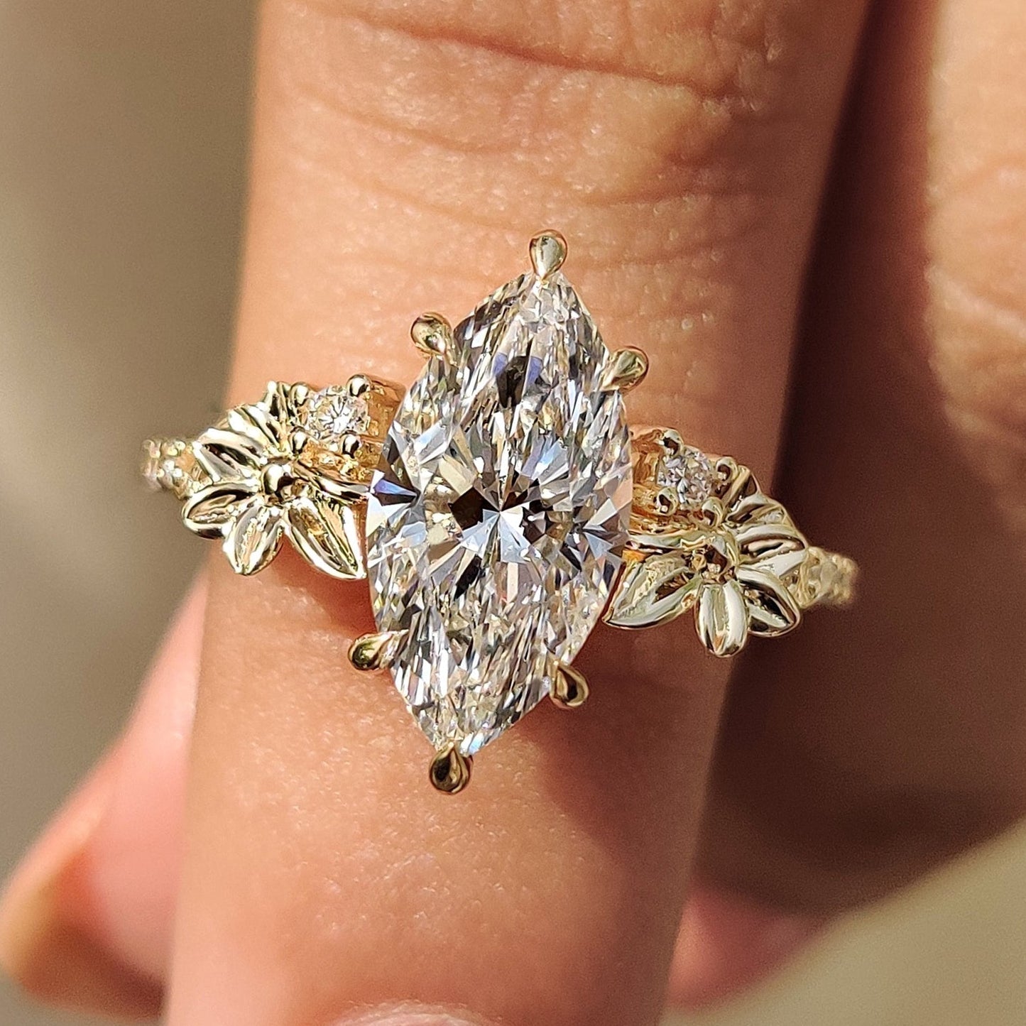 2 CT Marquise Cluster Moissanite Engagement Ring