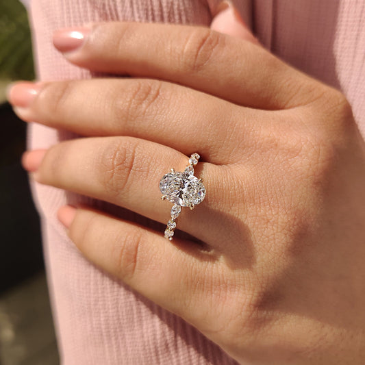 2 CT Oval Pave Moissanite Engagement Ring