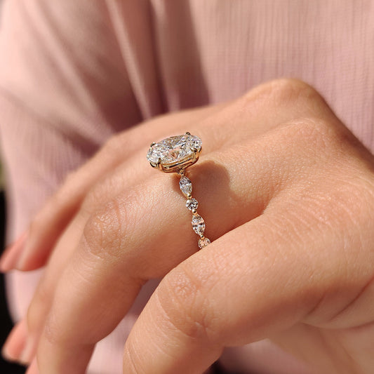 2 CT Oval Pave Moissanite Engagement Ring