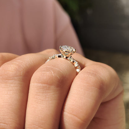 2 CT Oval Pave Moissanite Engagement Ring