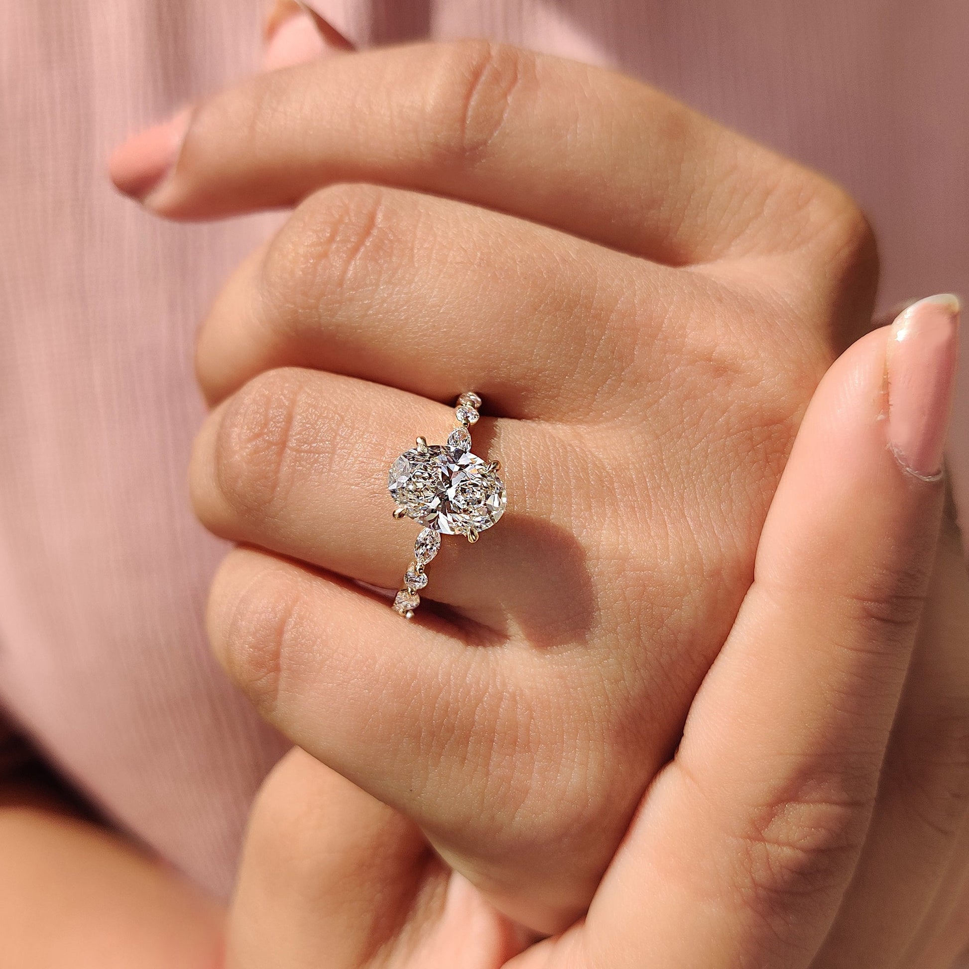 2 CT Oval Pave Moissanite Engagement Ring