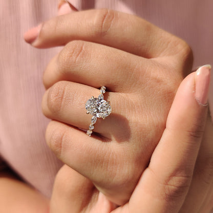 2 CT Oval Pave Moissanite Engagement Ring