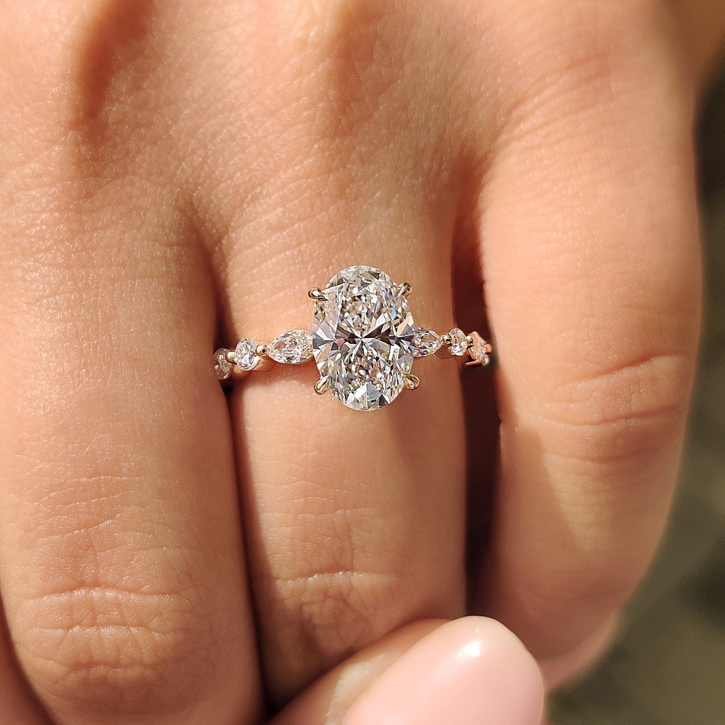 2 CT Oval Pave Moissanite Engagement Ring