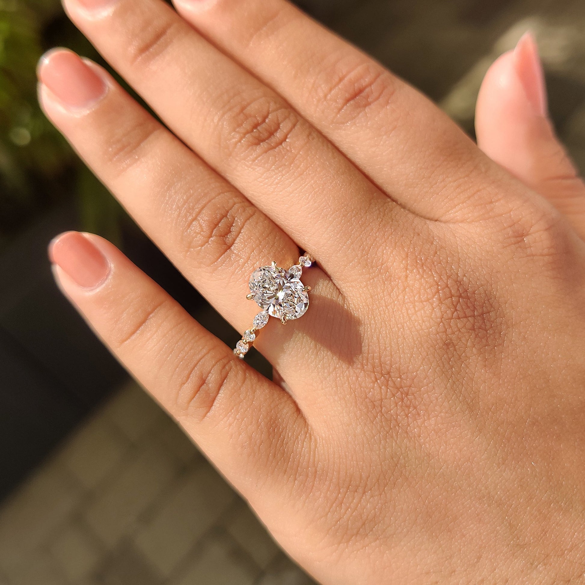 2 CT Oval Pave Moissanite Engagement Ring