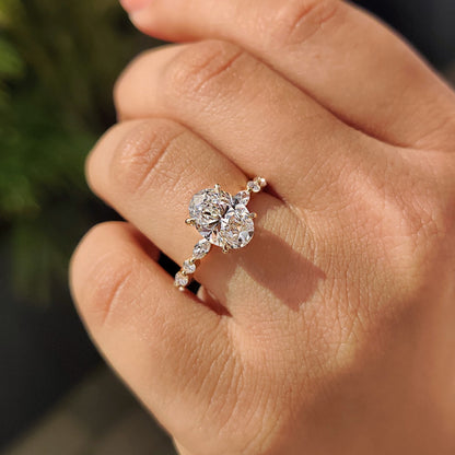 2 CT Oval Pave Moissanite Engagement Ring