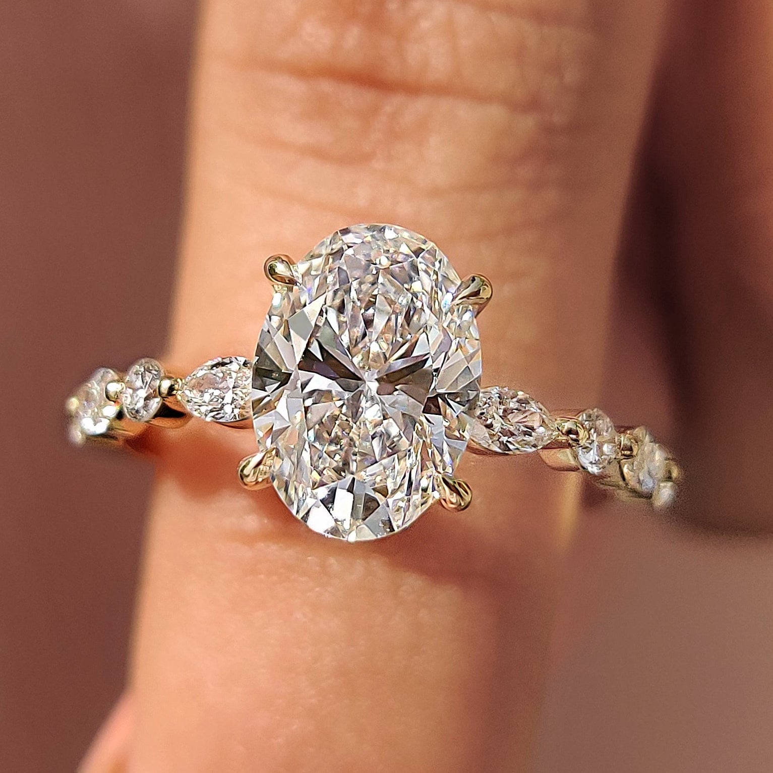 2 CT Oval Pave Moissanite Engagement Ring