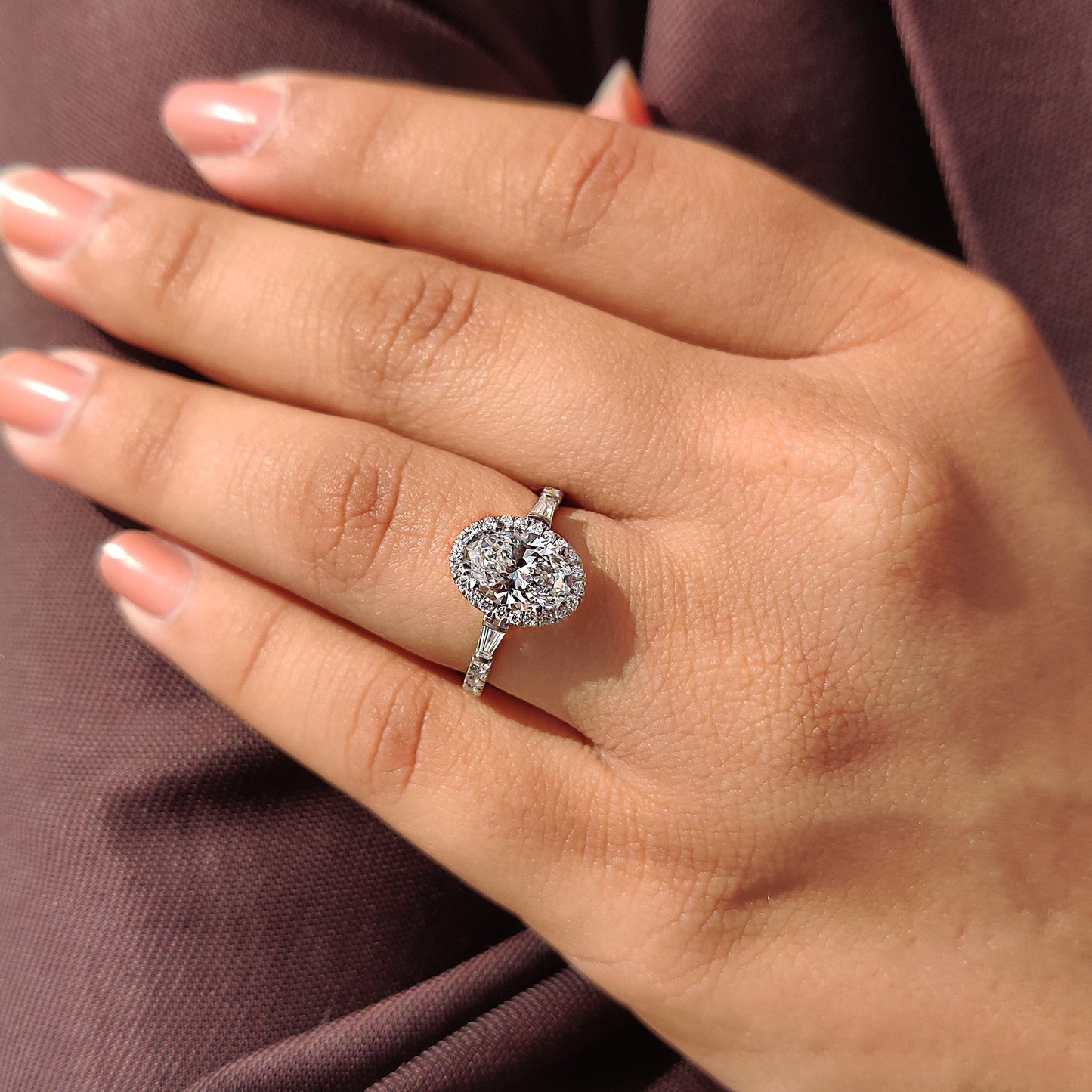 1.50 CT Oval Halo & Pave Moissanite Engagement Ring