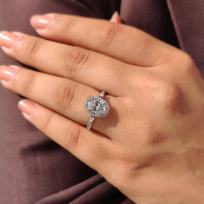 1.50 CT Oval Halo & Pave Moissanite Engagement Ring