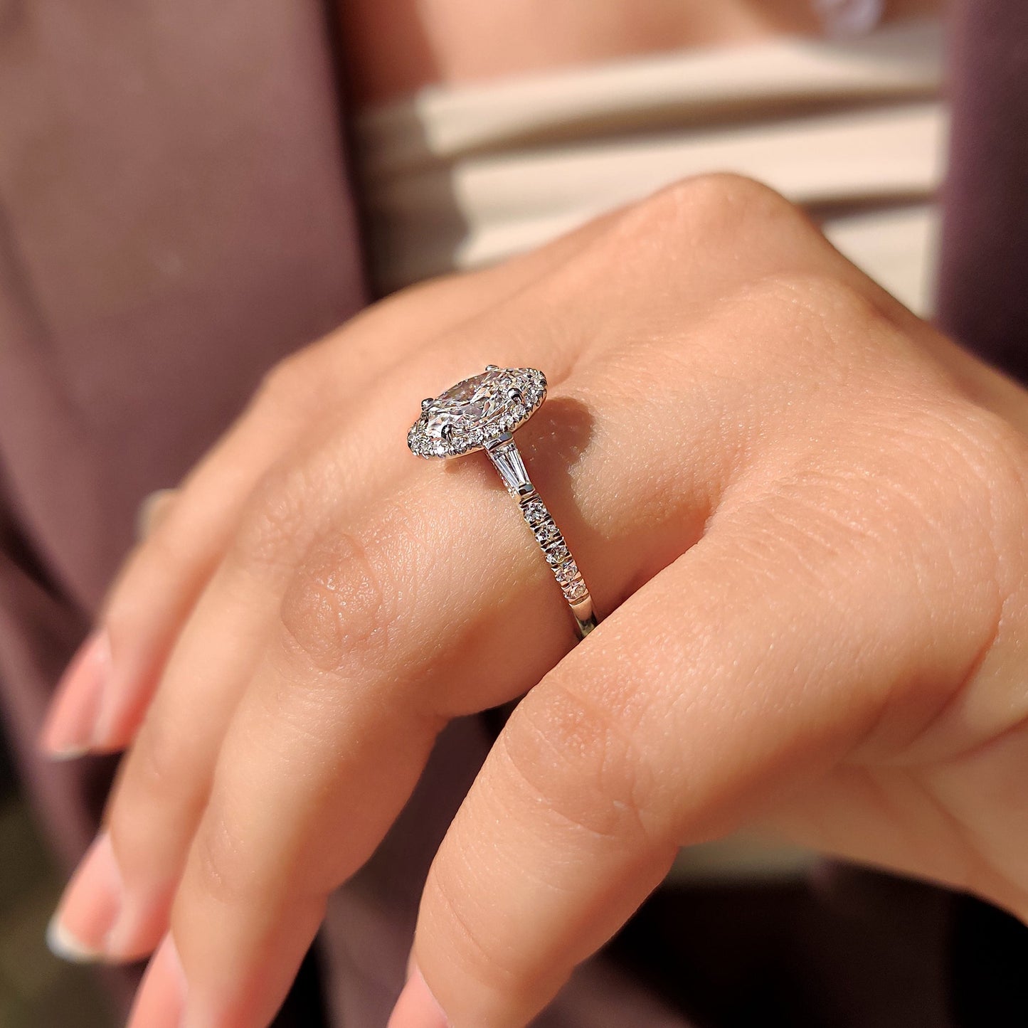 1.50 CT Oval Halo & Pave Moissanite Engagement Ring