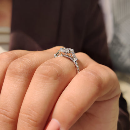 1.50 CT Oval Halo & Pave Moissanite Engagement Ring