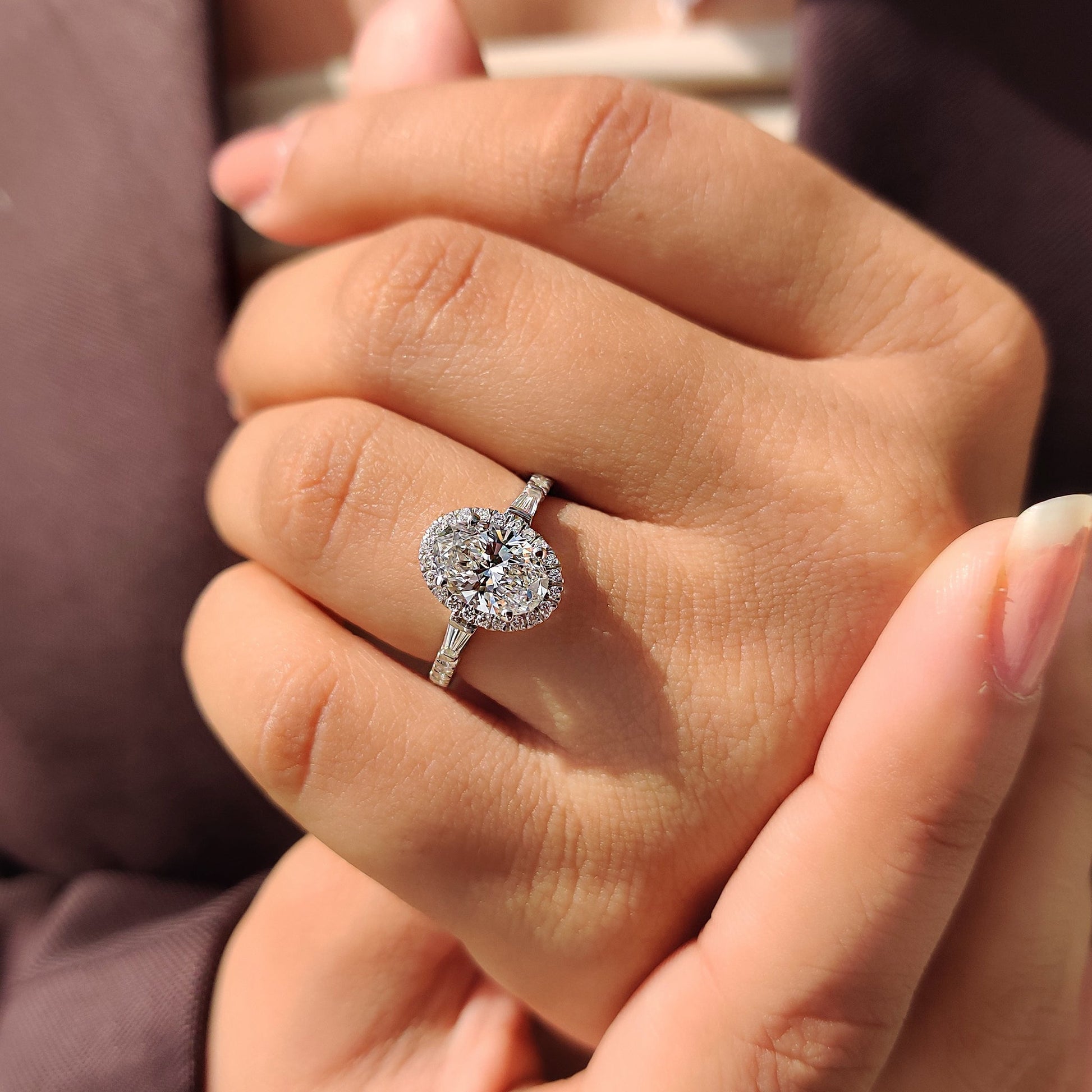 1.50 CT Oval Halo & Pave Moissanite Engagement Ring