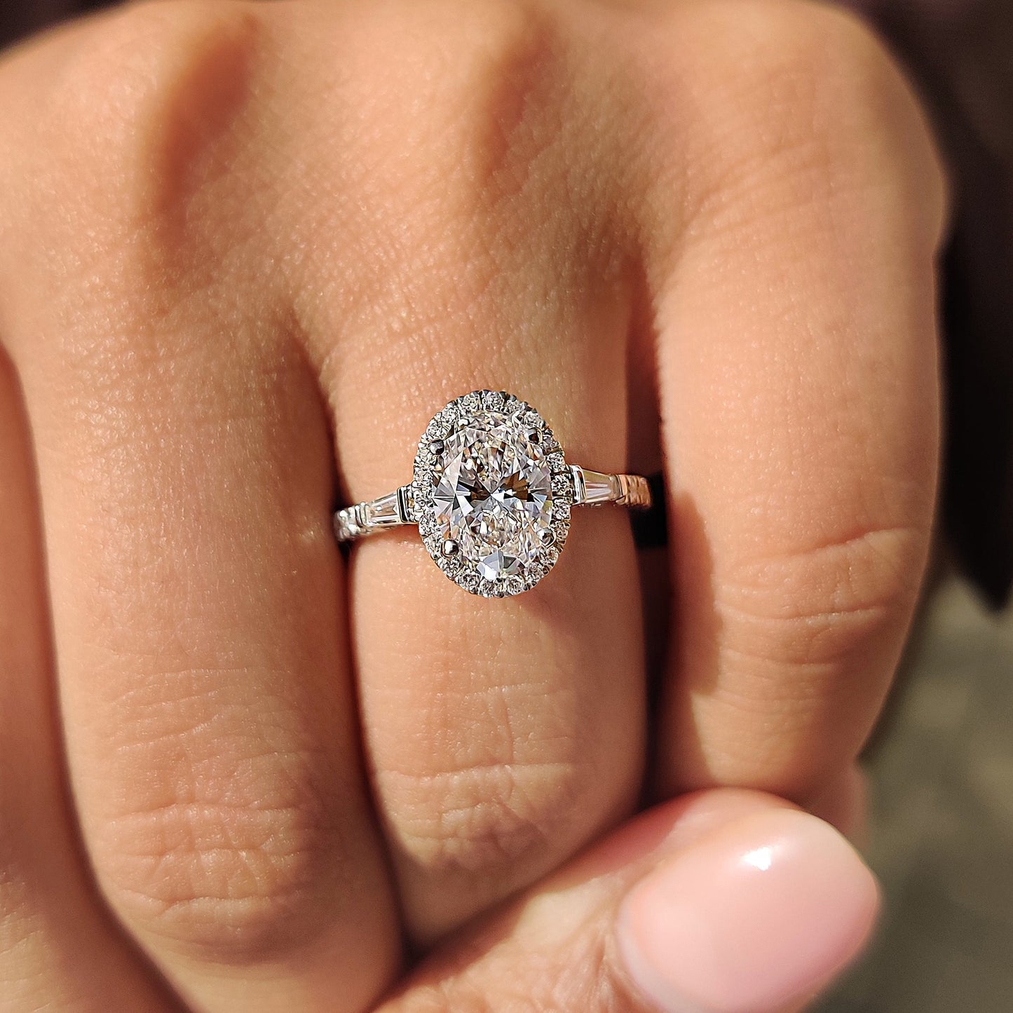 1.50 CT Oval Halo & Pave Moissanite Engagement Ring