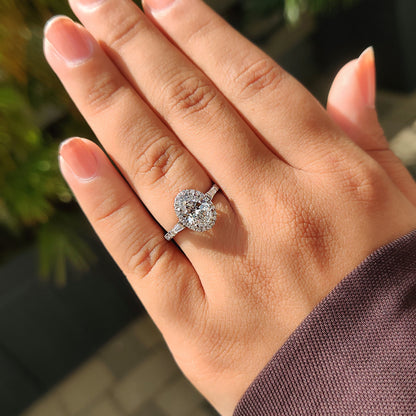 1.50 CT Oval Halo & Pave Moissanite Engagement Ring