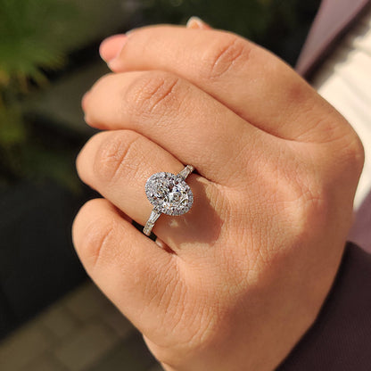 1.50 CT Oval Halo & Pave Moissanite Engagement Ring