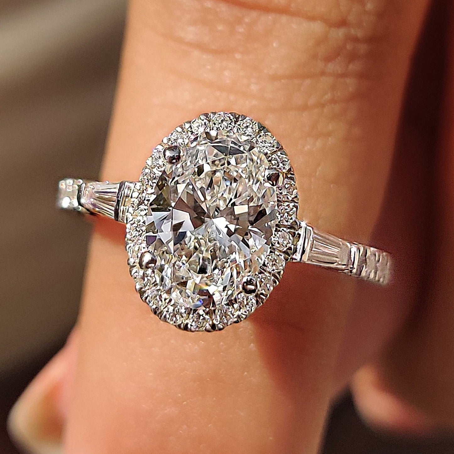 1.50 CT Oval Halo & Pave Moissanite Engagement Ring