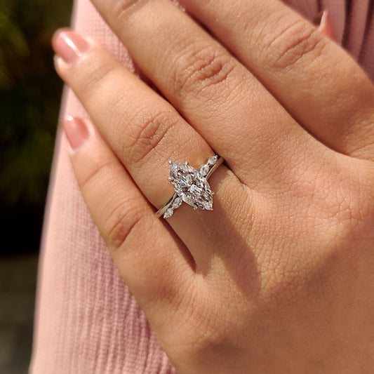 1.50 CT Marquise Pave Moissanite Engagement Ring