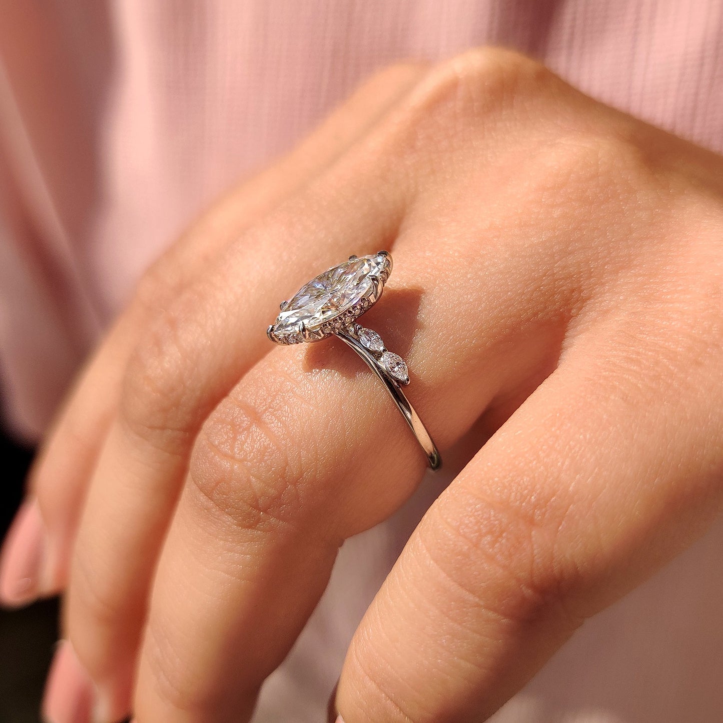 1.50 CT Marquise Pave Moissanite Engagement Ring