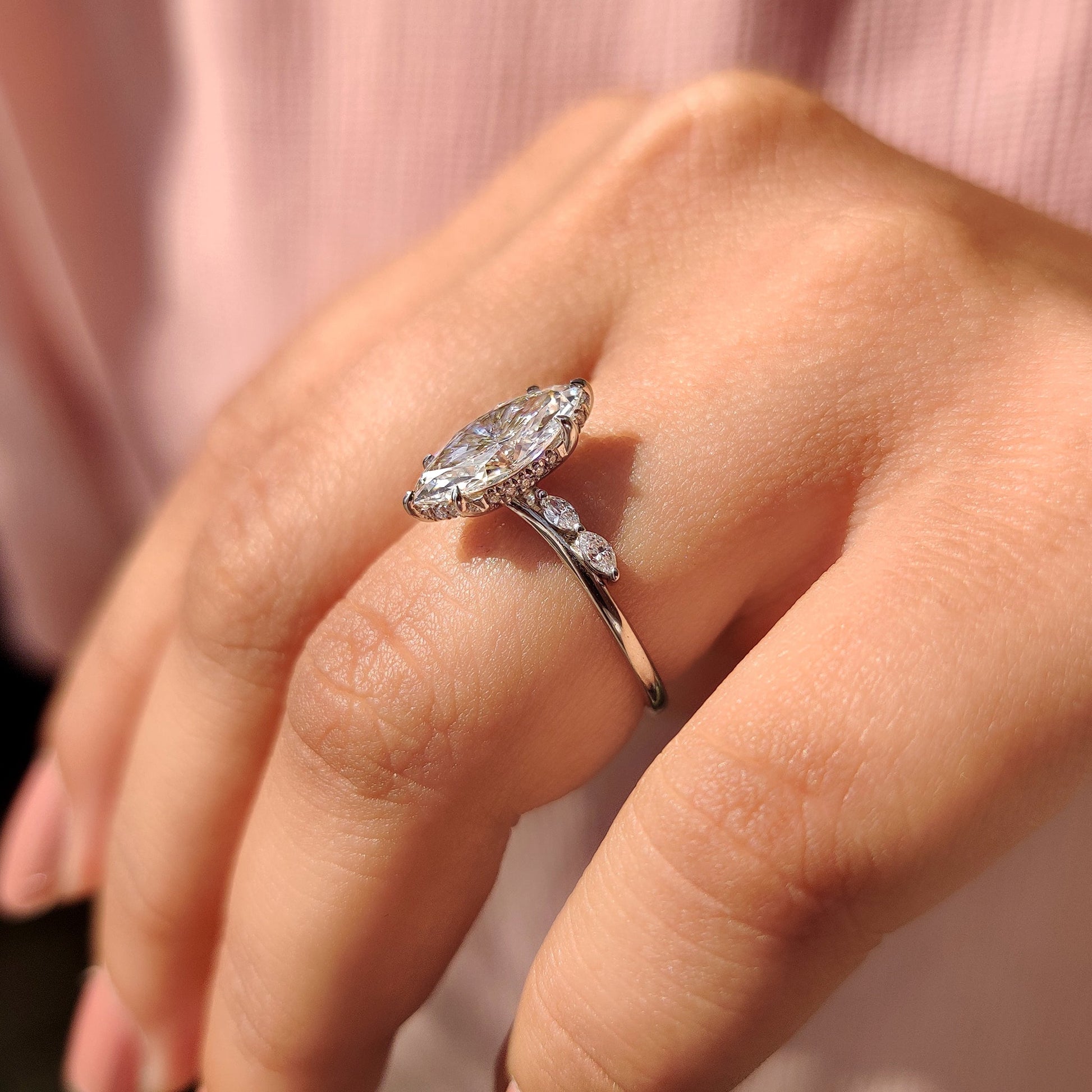 1.50 CT Marquise Pave Moissanite Engagement Ring
