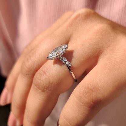 1.50 CT Marquise Pave Moissanite Engagement Ring