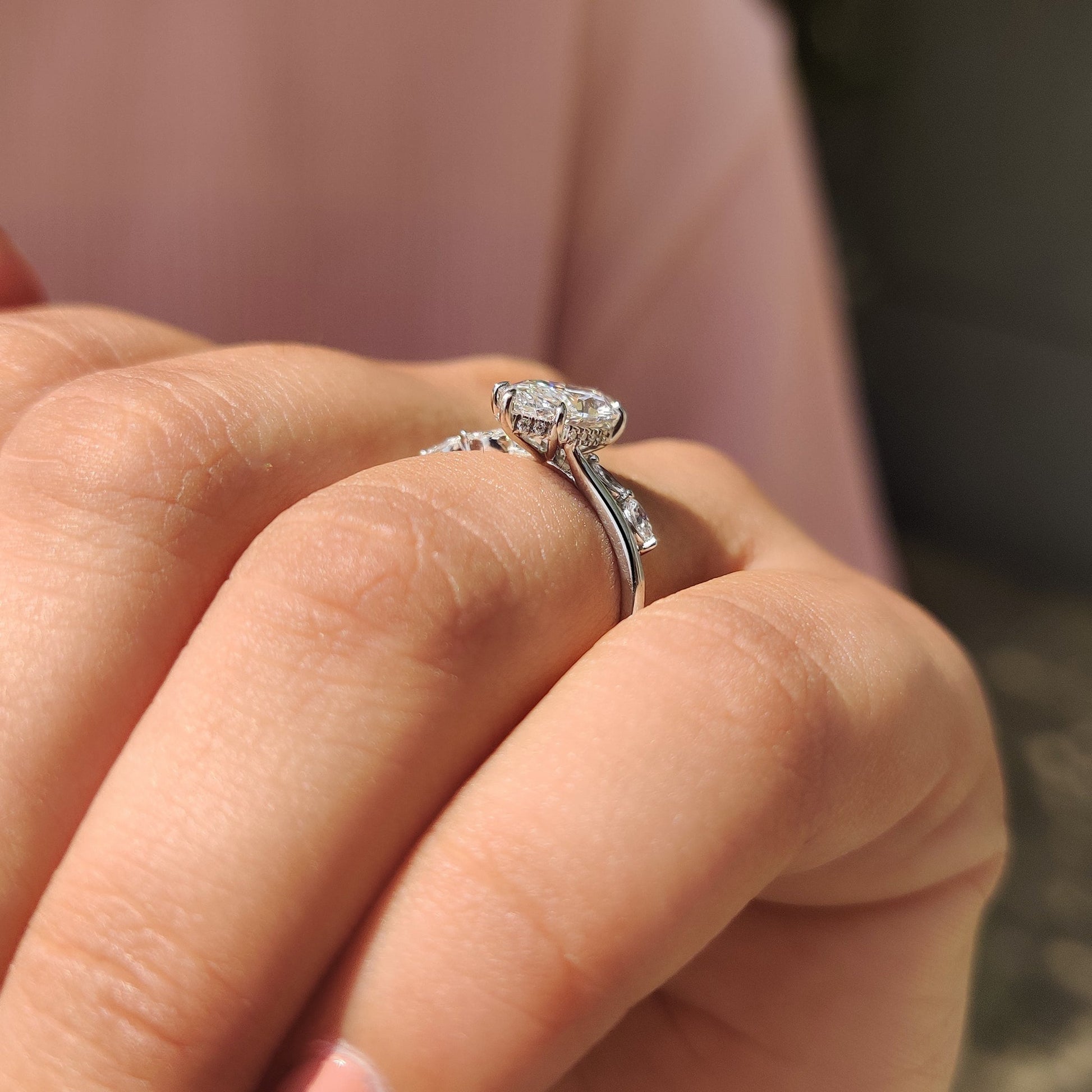 1.50 CT Marquise Pave Moissanite Engagement Ring