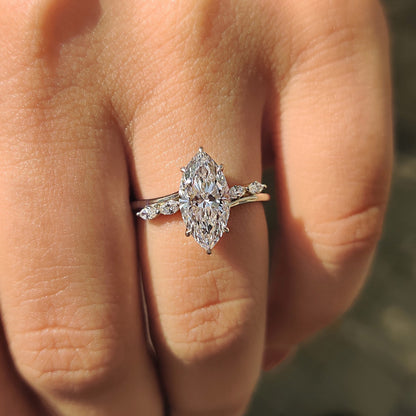1.50 CT Marquise Pave Moissanite Engagement Ring