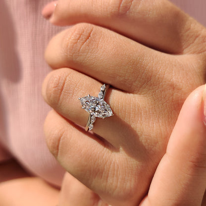 1.50 CT Marquise Pave Moissanite Engagement Ring
