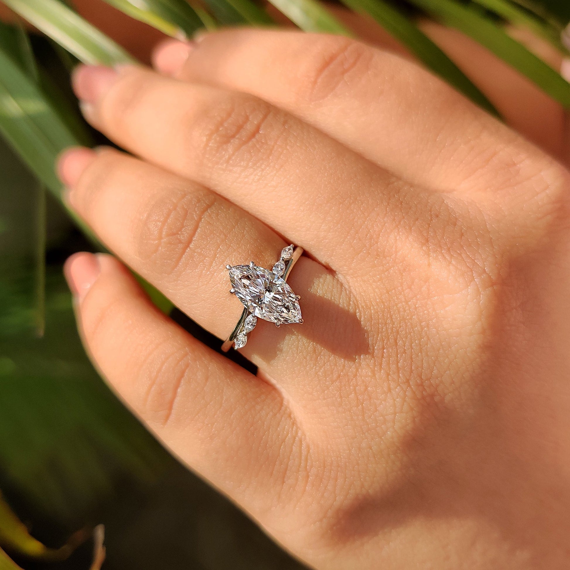 1.50 CT Marquise Pave Moissanite Engagement Ring