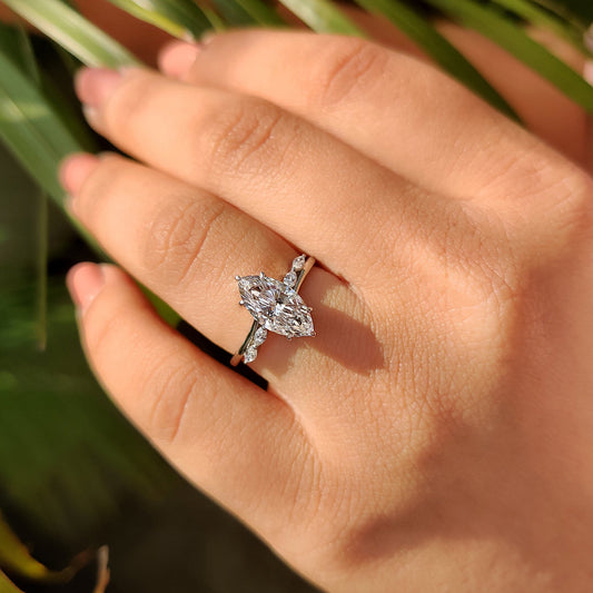 1.50 CT Marquise Pave Moissanite Engagement Ring