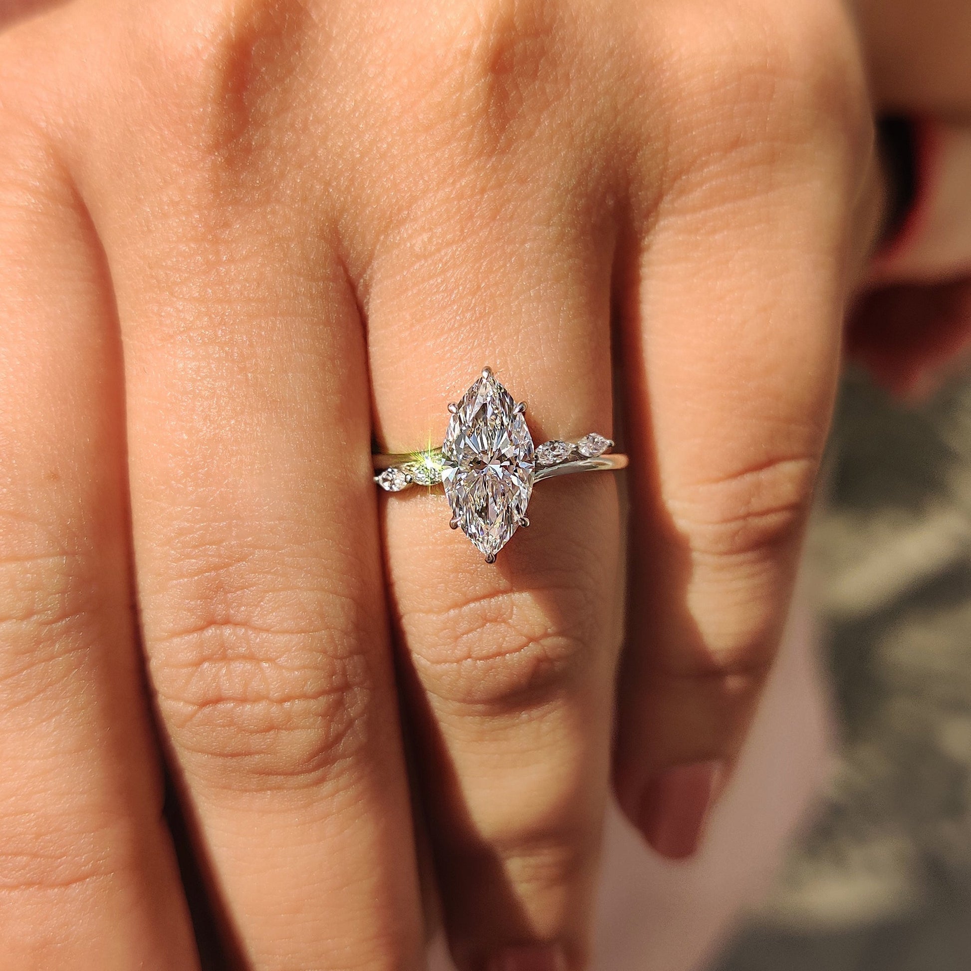 1.50 CT Marquise Pave Moissanite Engagement Ring