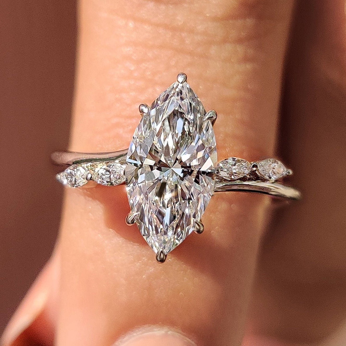 1.50 CT Marquise Pave Moissanite Engagement Ring