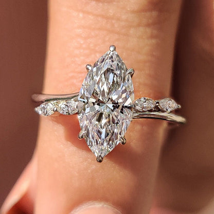 1.50 CT Marquise Pave Moissanite Engagement Ring