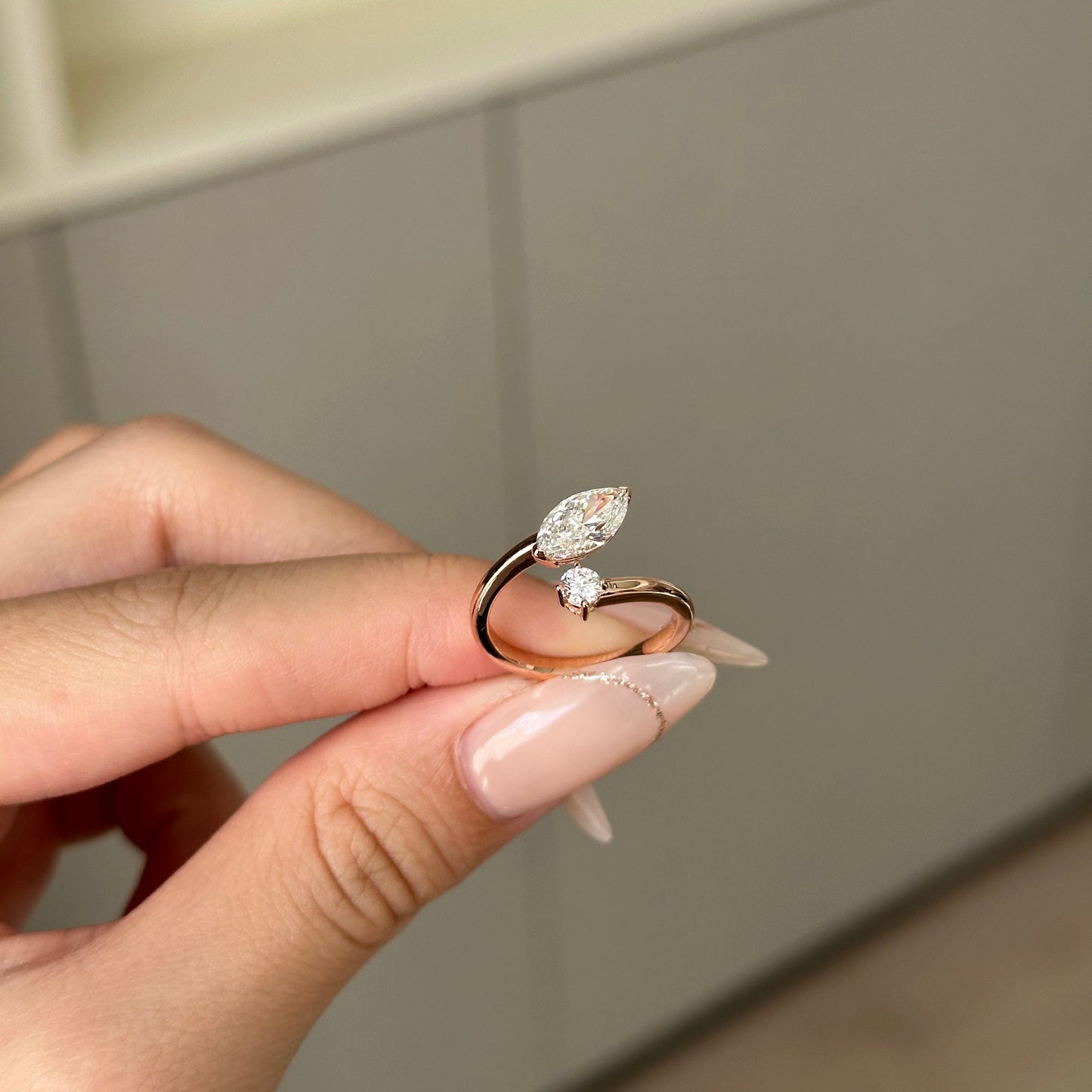 1 CT Marquise Open Shank Moissanite Engagement Ring