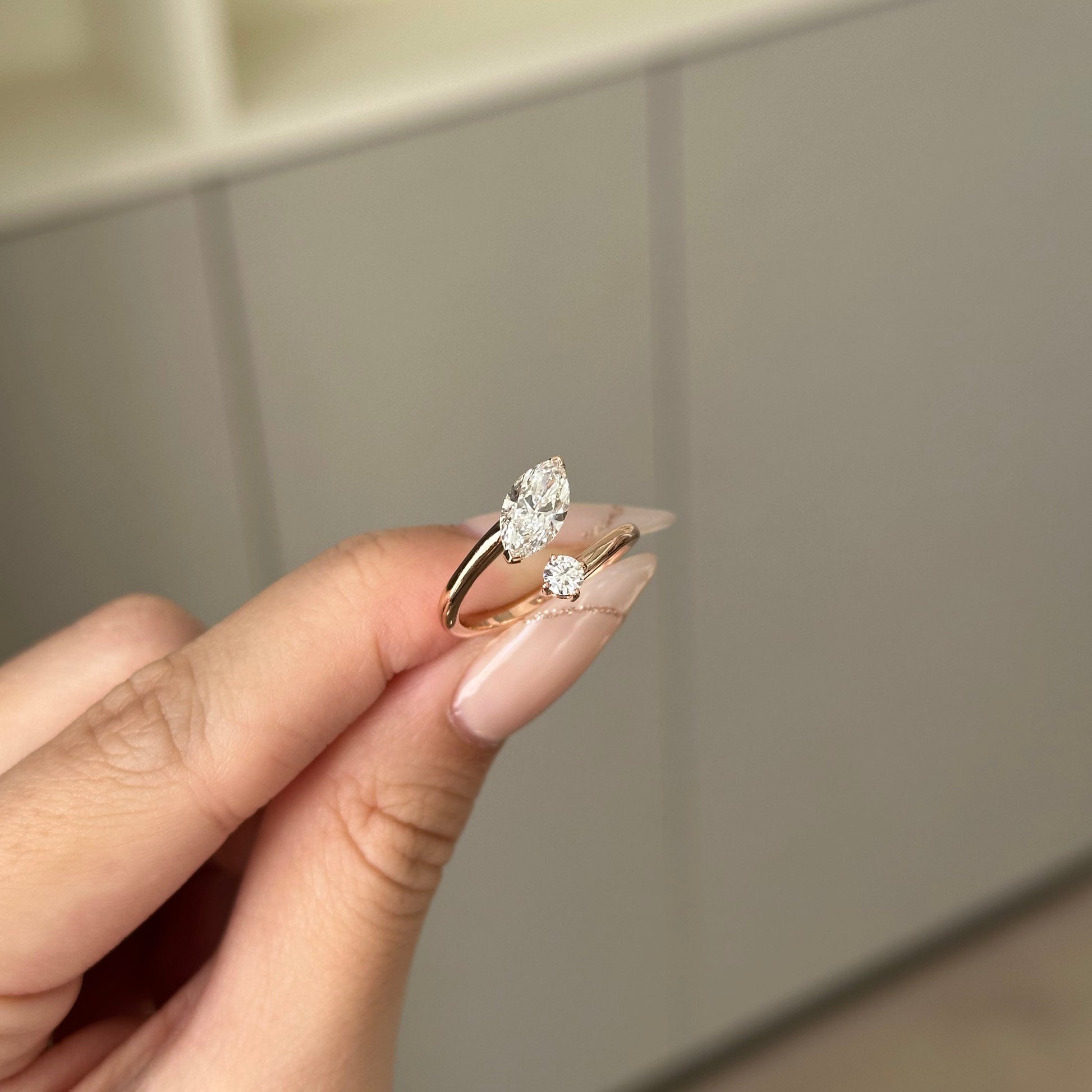 1 CT Marquise Open Shank Moissanite Engagement Ring