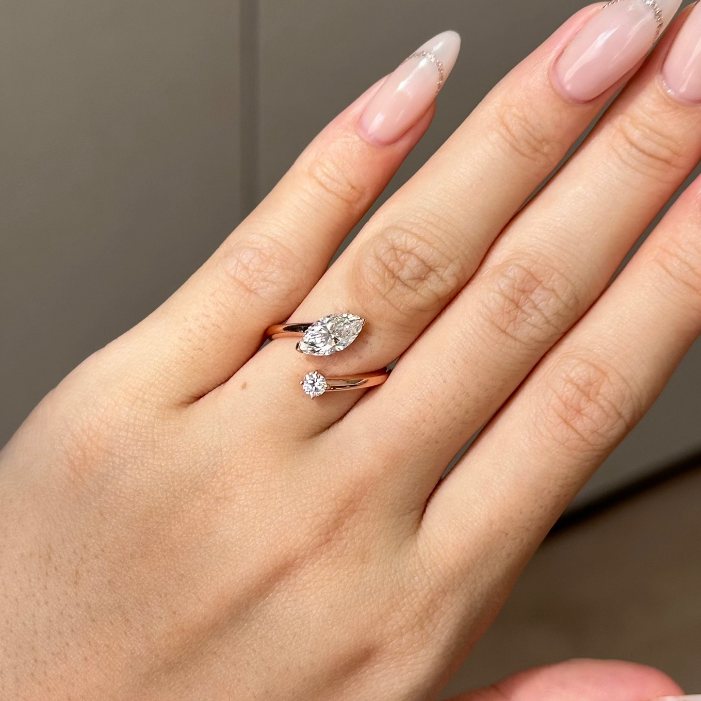 1 CT Marquise Open Shank Moissanite Engagement Ring