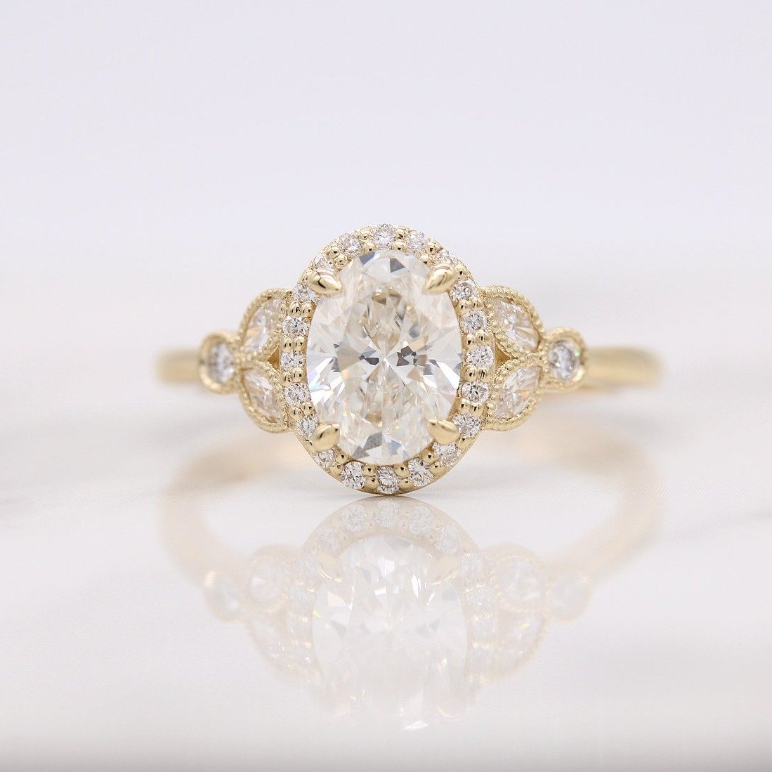 1.33 CT Oval Cluster Moissanite Engagement Ring
