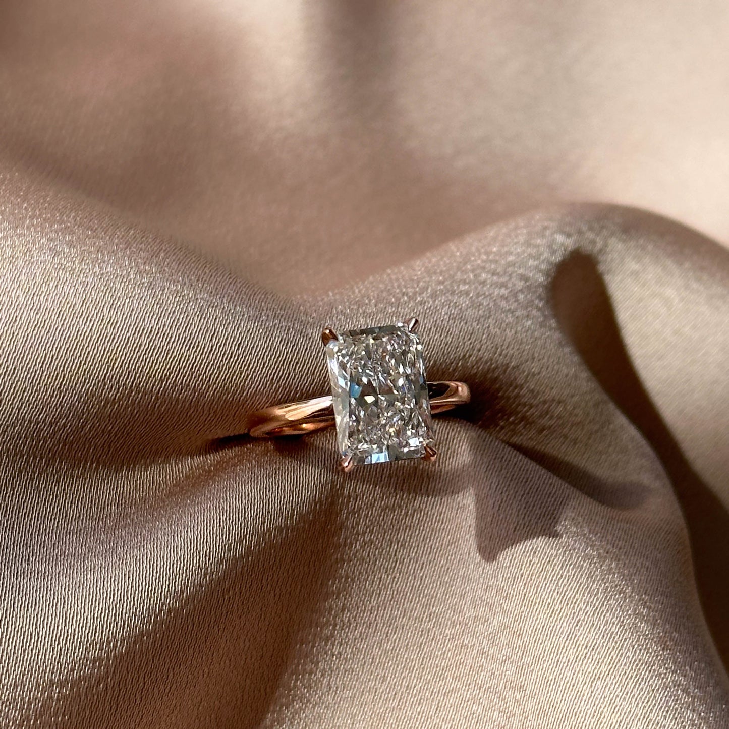 3.51 CT Radiant Hidden Halo Moissanite Engagement Ring