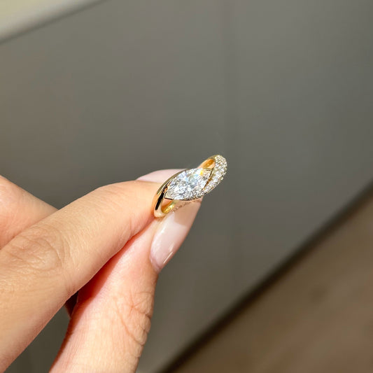 1.1 CT East West Marquise Twisted Pave Moissanite Engagement Ring