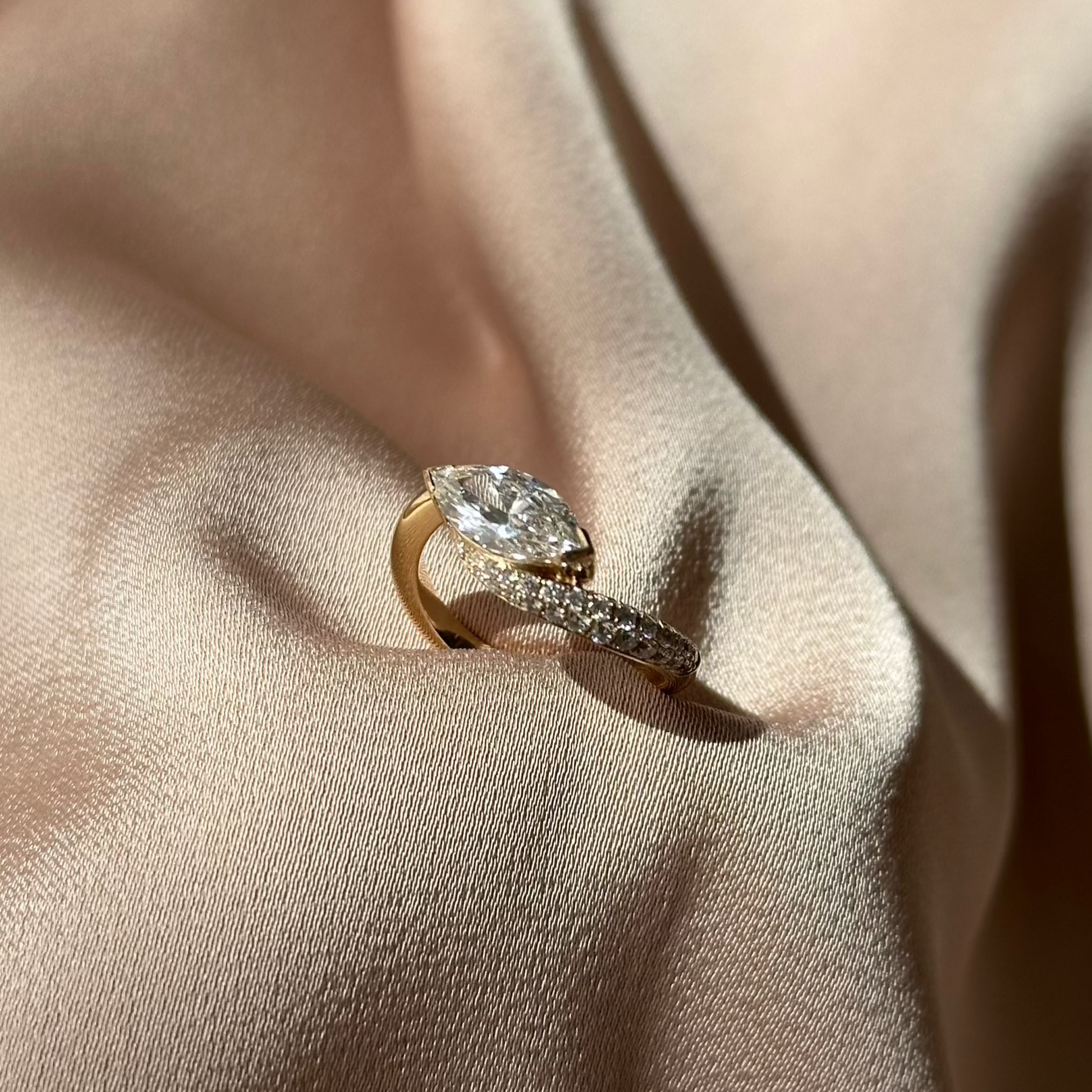1.1 CT East West Marquise Twisted Pave Moissanite Engagement Ring