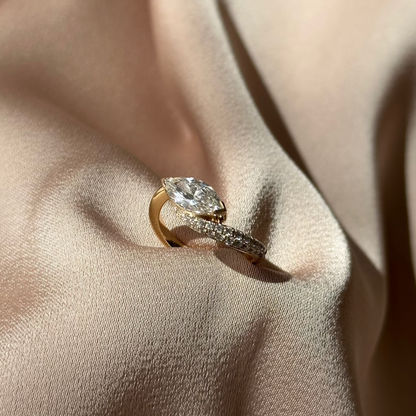 1.1 CT East West Marquise Twisted Pave Moissanite Engagement Ring