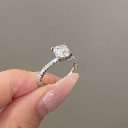 1.13 CT Cushion Pave Moissanite Engagement Ring