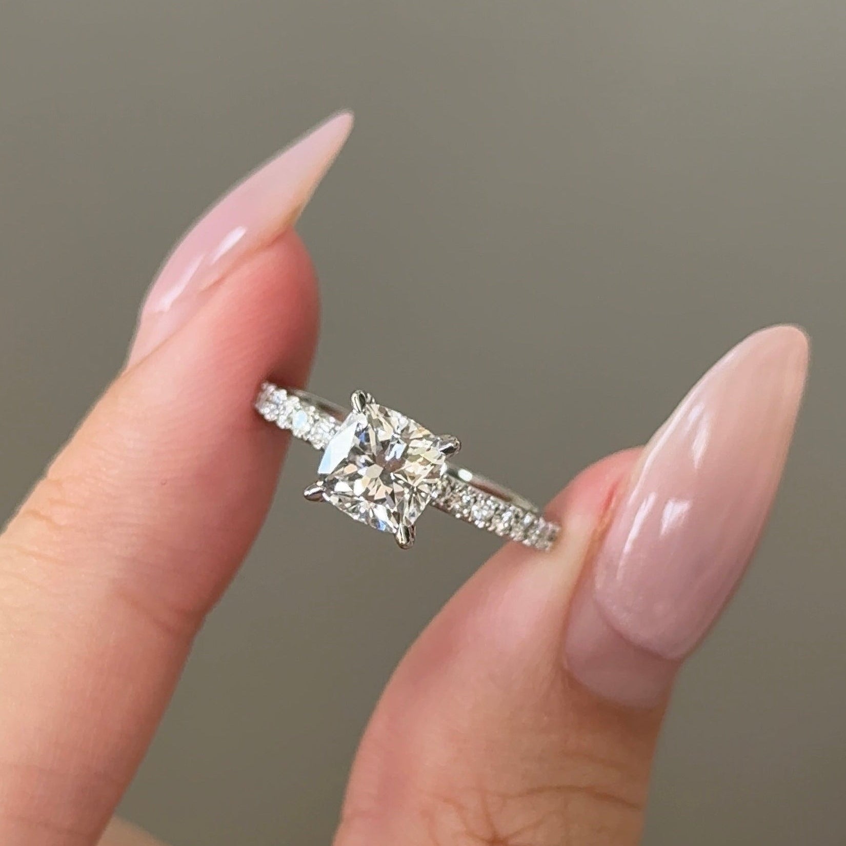 1.13 CT Cushion Pave Moissanite Engagement Ring