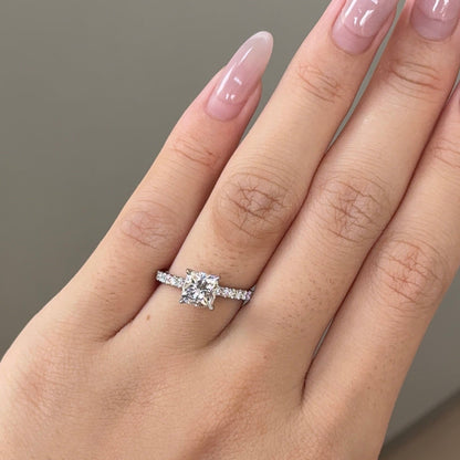 1.13 CT Cushion Pave Moissanite Engagement Ring