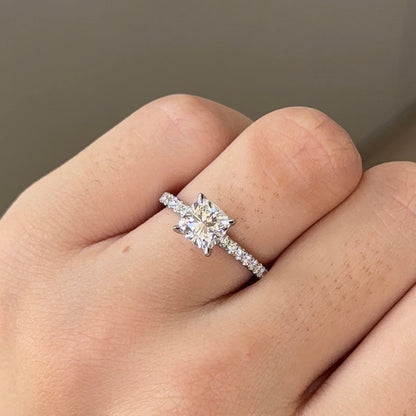 1.13 CT Cushion Pave Moissanite Engagement Ring
