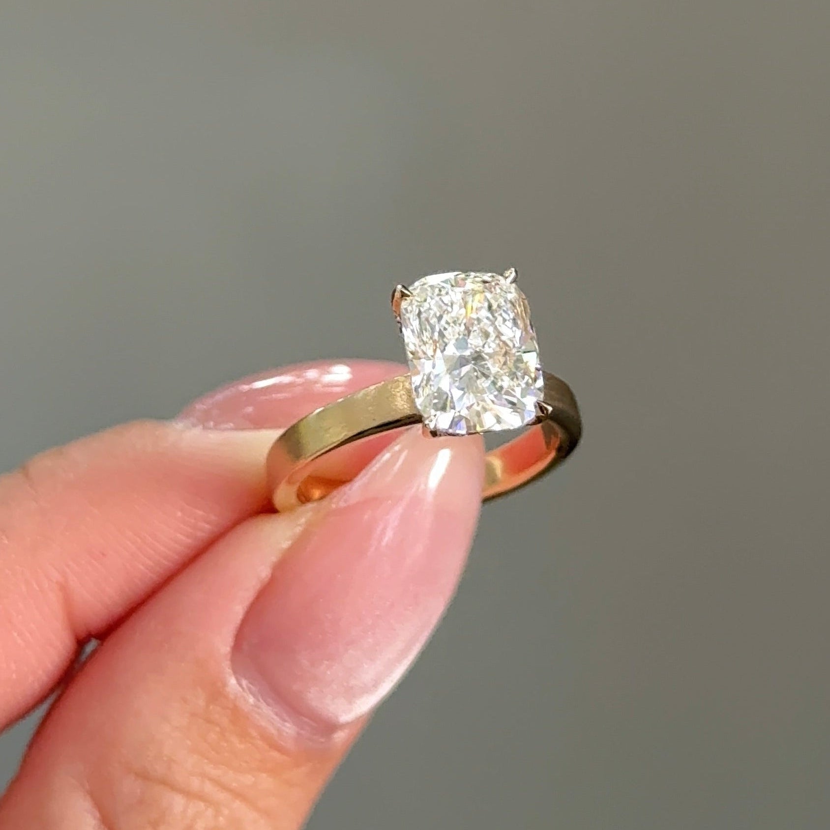 3.02 CT Elongated Cushion Hidden Halo Moissanite Engagement Ring